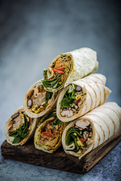 Stack Of Mexican Street Food Fajita Wrap