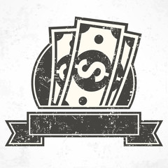 Paper bank notes money signs in grey vector illustration