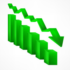 Fototapeta premium Arrow green chart down sign on white vector illustration
