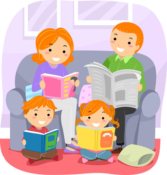 Stickman Family Reading Together