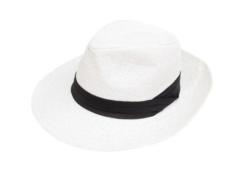 White hat woman  isolated on white blackground .