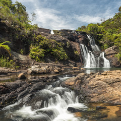 Wonderful waterfall in World's End within the Horton Plains National Park, Sri Lanka..