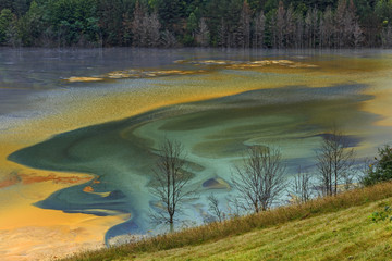 View of polluted water by copper mining 