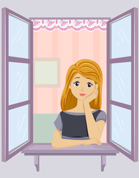 Teen Girl Window Musing Daydream