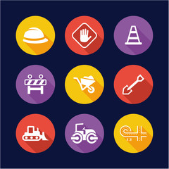 Road Construction Icons Flat Design Circle
