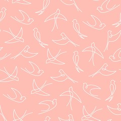 Seamless pattern made of one line swallows