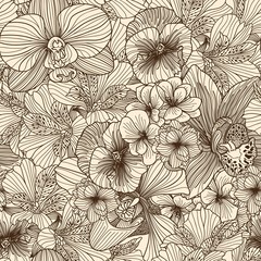 Seamless flower line art pattern