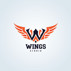 w letter logo. Wing logo. web design logo template. media logo. vector logo template
