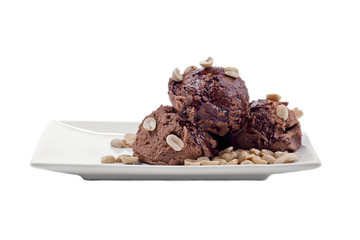 chocolate ice cream with scattered nuts