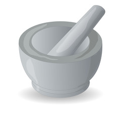 Stone mortar and pestle, cooking tool. Vector