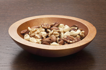 bowl of nuts, almond and  walnuts