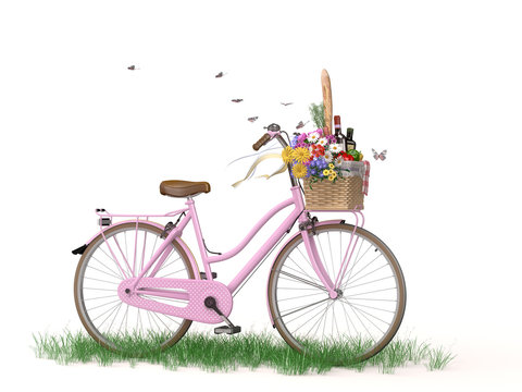 Riding a bicycle for a picnic in the spring 