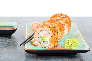 California maki sushi with masago and ginger