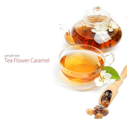 Tea cup kettle isolated white background
