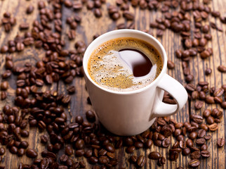 cup of coffee with beans