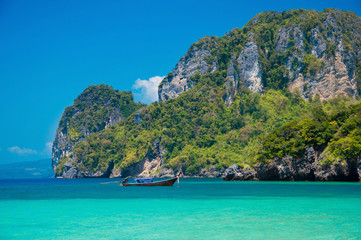 Long tail Boat floating in Poda Island, Krabi, Thailand