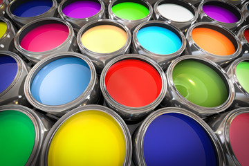 3D illustration of paint pots