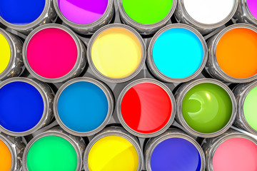 3D rendering colored paint pot from the top