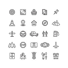 Vector road, auto line icons. Auto car icon, car road icon, traffic car vehicle icon illustration