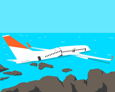 A passenger plane crashed on the beach. Vector illustration