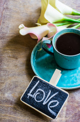 Coffee and calla flowers