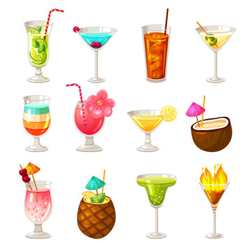Club Cocktails Icons Set