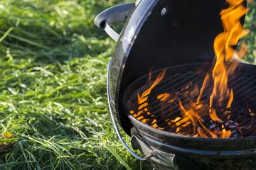 Crédence de cuisine en verre imprimé Grill / Barbecue Grill / Barbecue in freier Natur - Gefahren / Feuer / Flammen