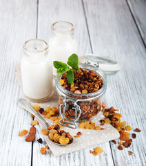 homemade granola in open glass jar