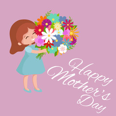 Obraz na płótnie Canvas Vector illustraion baby girl with flowers cart Happy Mothers Day