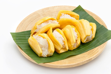 Thai style dessert, sticky rice in jack fruit.