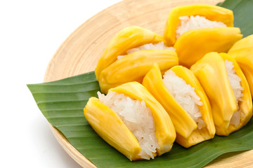 Thai style dessert, sticky rice in jack fruit.
