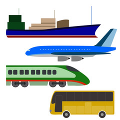 illustration of ship plane train and bus