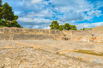 Panoramic view on the ruins of  theatre in the ancient Minoan Palace of Phaistos ( Festos ). Located on the plateau of Messara.District of Heraklion.Crete island.Europe.