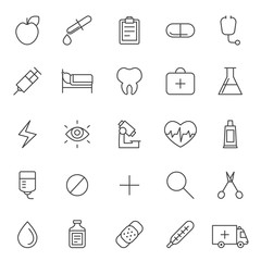 Medical and science vector icons set. Modern outline minimalistic design.