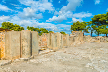 Ruins of main entrance of the ancient Minoan Palace of Phaistos( Festos ).Located at plateau Messara .District of Heraklion.Crete island.Greece.Europe.