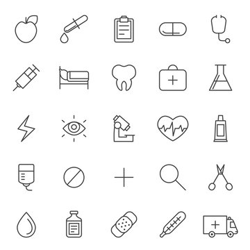 Medical and science vector icons set. Modern outline minimalistic design.