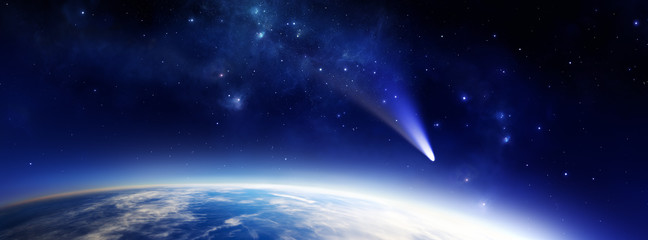 Blauer Planet mit Komet © Inga Nielsen