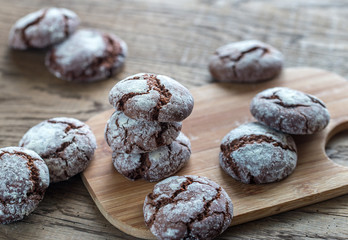 Chocolate cookies on the wooden board
