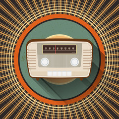 Abstract vintage radio on retro circle background