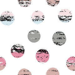 Cute vector geometric seamless pattern. Brush strokes. Polka dots and blots. Hand drawn grunge texture. Abstract forms. Endless texture can be used for printing onto fabric or paper