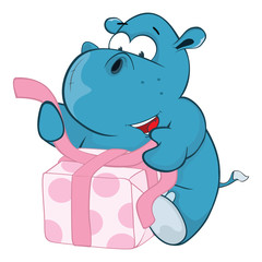  Illustration of a Cute Hippo. Cartoon Character