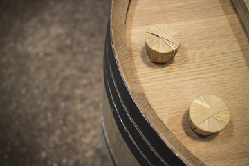 Close-up of wine barrels