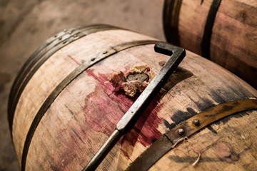 Close-up of wine barrels
