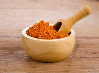 turmeric in wood bowl