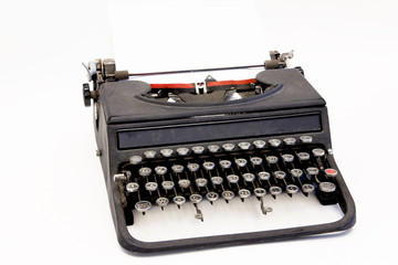 vintage typewriter office with round buttons on white background