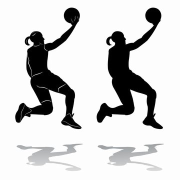 silhouette female basketball player, vector drawing