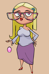 cartoon funny blonde woman with big glasses