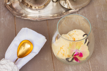 glass with vanilla ice-cream