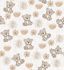 Obraz premium Cute hand draw seamless pattern with cartoon bear