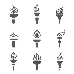 Set of burned torches. Flet icon